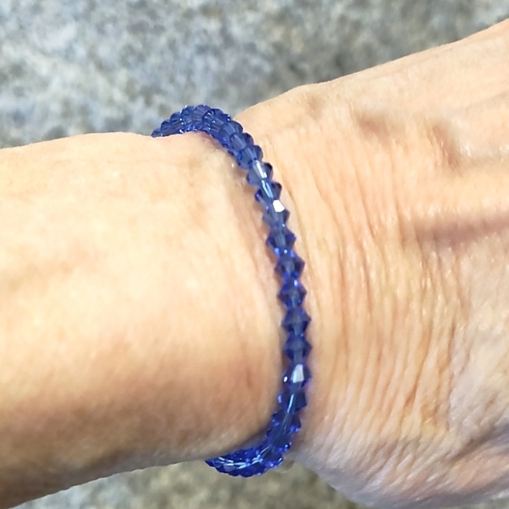 VINTAGE STERLING SILVER .925 SAPPHIRE BICONE CRYSTAL BEADED 7" BRACELET - Picture 8 of 9